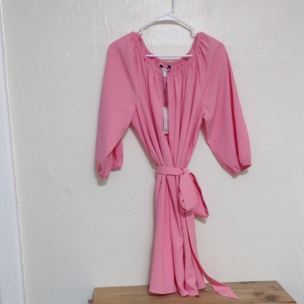 Elizabeth & James Pink Puff Sleeve Mini Dress Size L NWT - Picture 2 of 11
